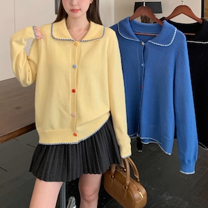 3色/ランダムボタンラウンドカラーニットカーデ ・72988 3色/ランダムボタンラウンドカラーニットカーデ ・72988