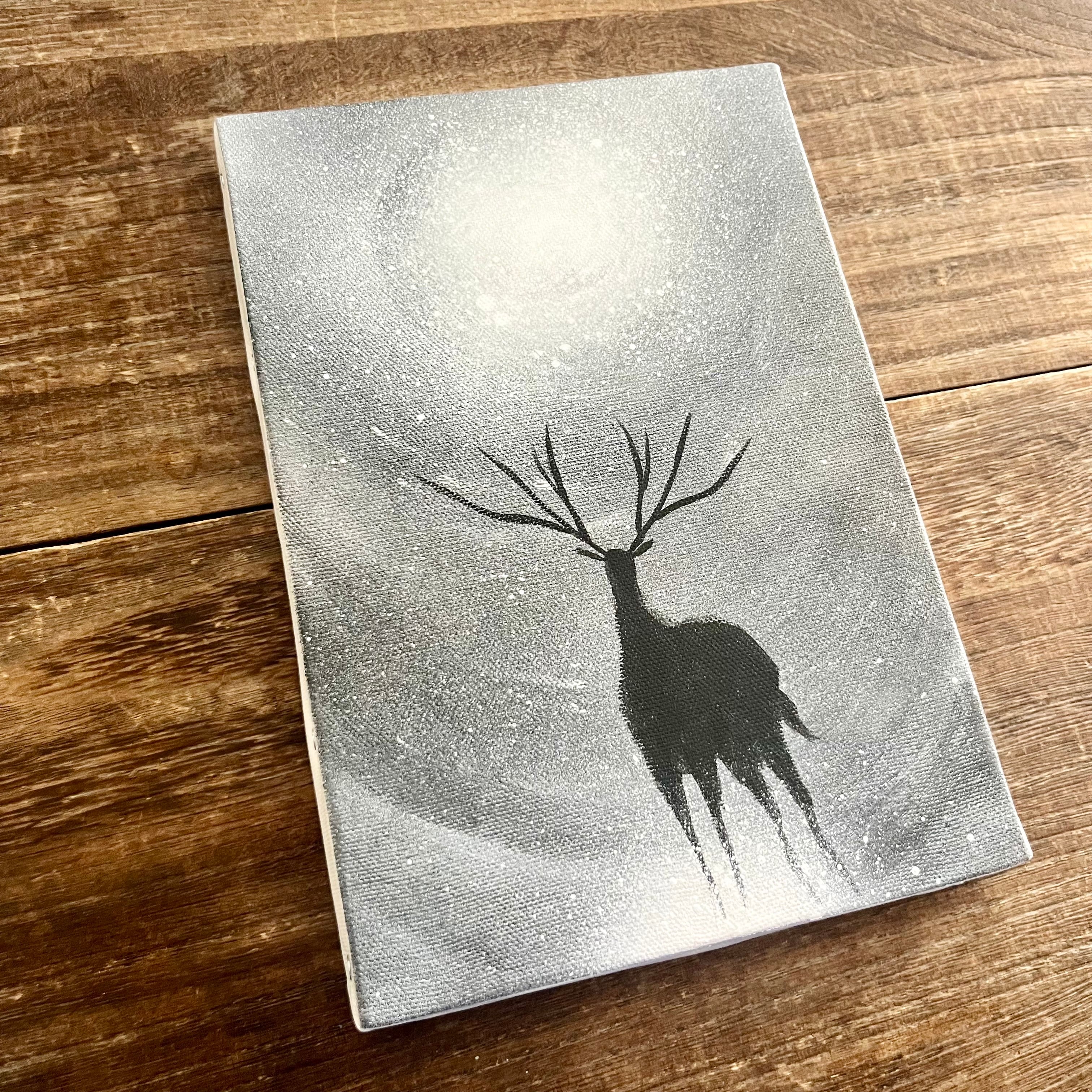 世界と自分」原画 夜×鹿×潜在意識 モノクロ 白黒 絵画 キャンバス 風景