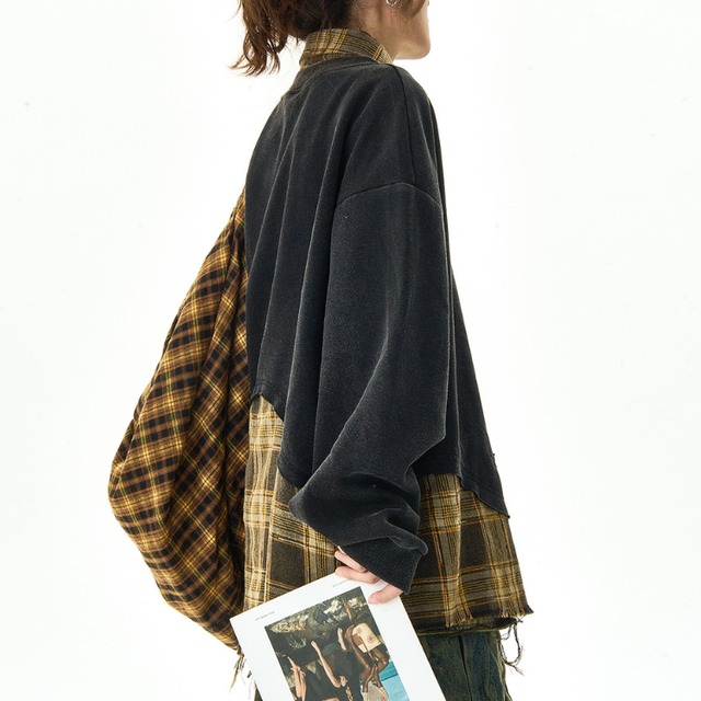 checked faux two-piece sweatshirt　チェック柄フェイクツーピーススウェットシャツ　J1280