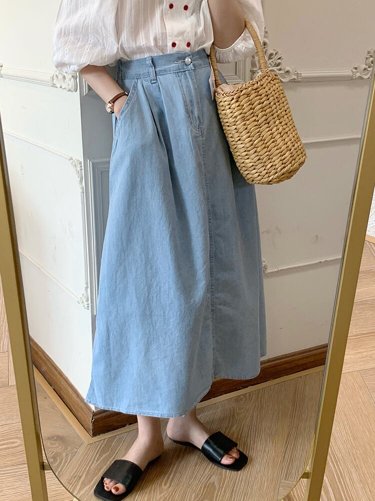 プリーツポケットスカート サマールーズ薄手ハイウェストウェスト レッド 夏物 ビッグFスモールZ韓国26856660153