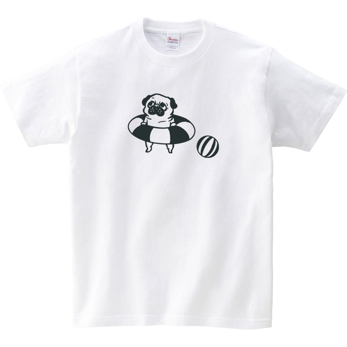 海水浴 パグ Tシャツ dog88 犬 浮き輪 夏 パグ好き 服 ゆるい イラスト