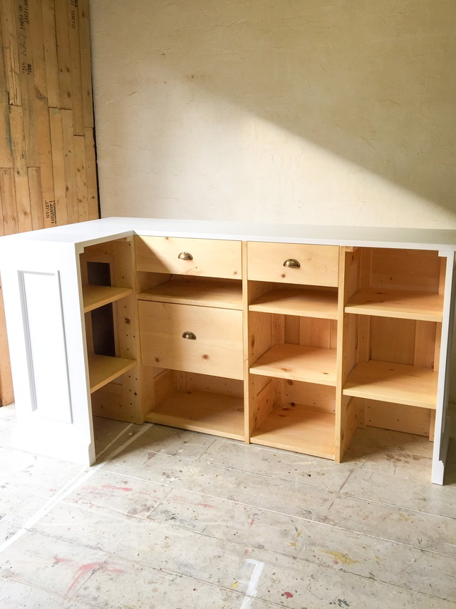 美容室向けL字カウンター08 (荷物棚付き・目隠しL字型レジカウンター)W1800✕D950