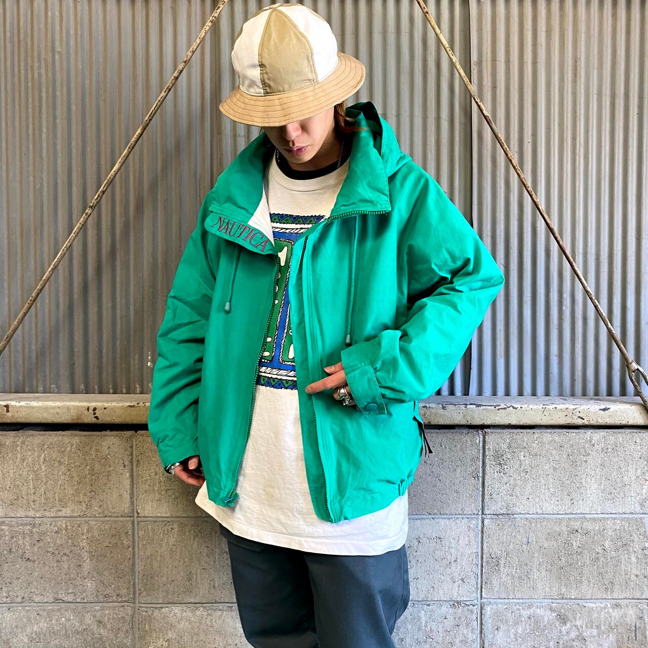 90年代 NAUTICA ノーティカ THE RAIN FOREST フーデッド コットン 