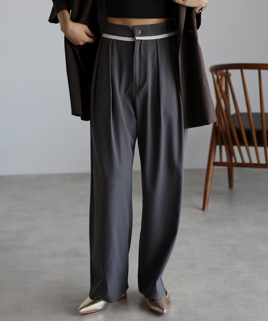 ウエスト配色ライン2タックパンツ