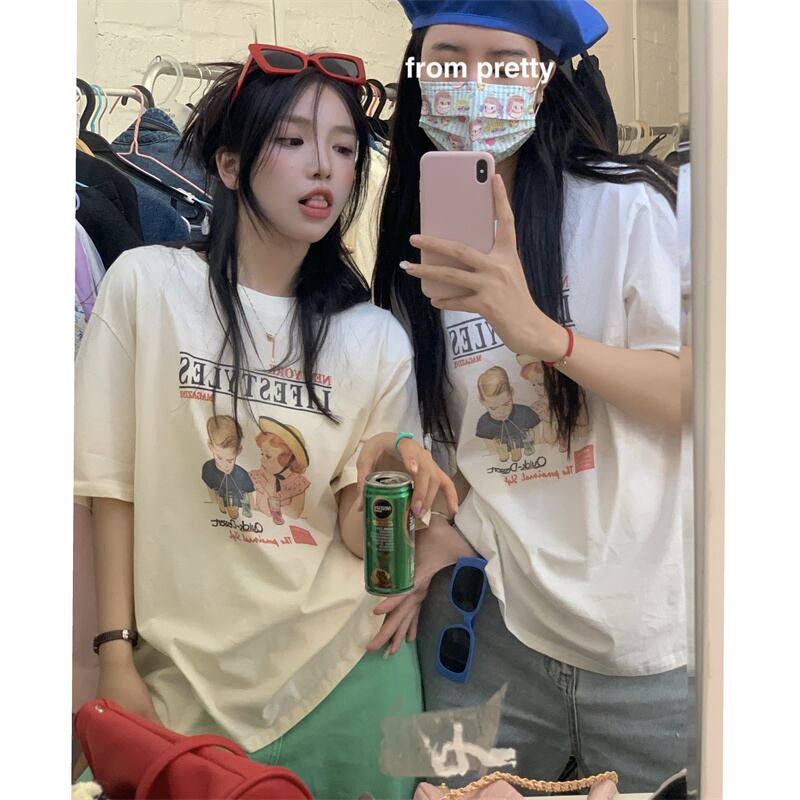 初回送料無料文字プリント気質Tシャツトップスレディースファション服