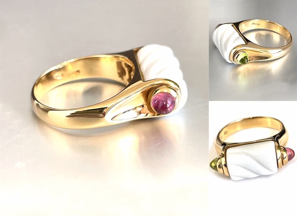 BVLGARI ブルガリ K18 YG チャンドラ トロンケット リング セラミック