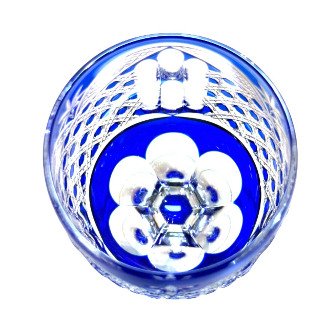 【美品】江戸切子風 カットガラス デキャンタ／ブルー×クリア 八角形栓付き 美品】江戸切子風 カットガラス デキャンタ／ブルー×クリア 八角形栓付き