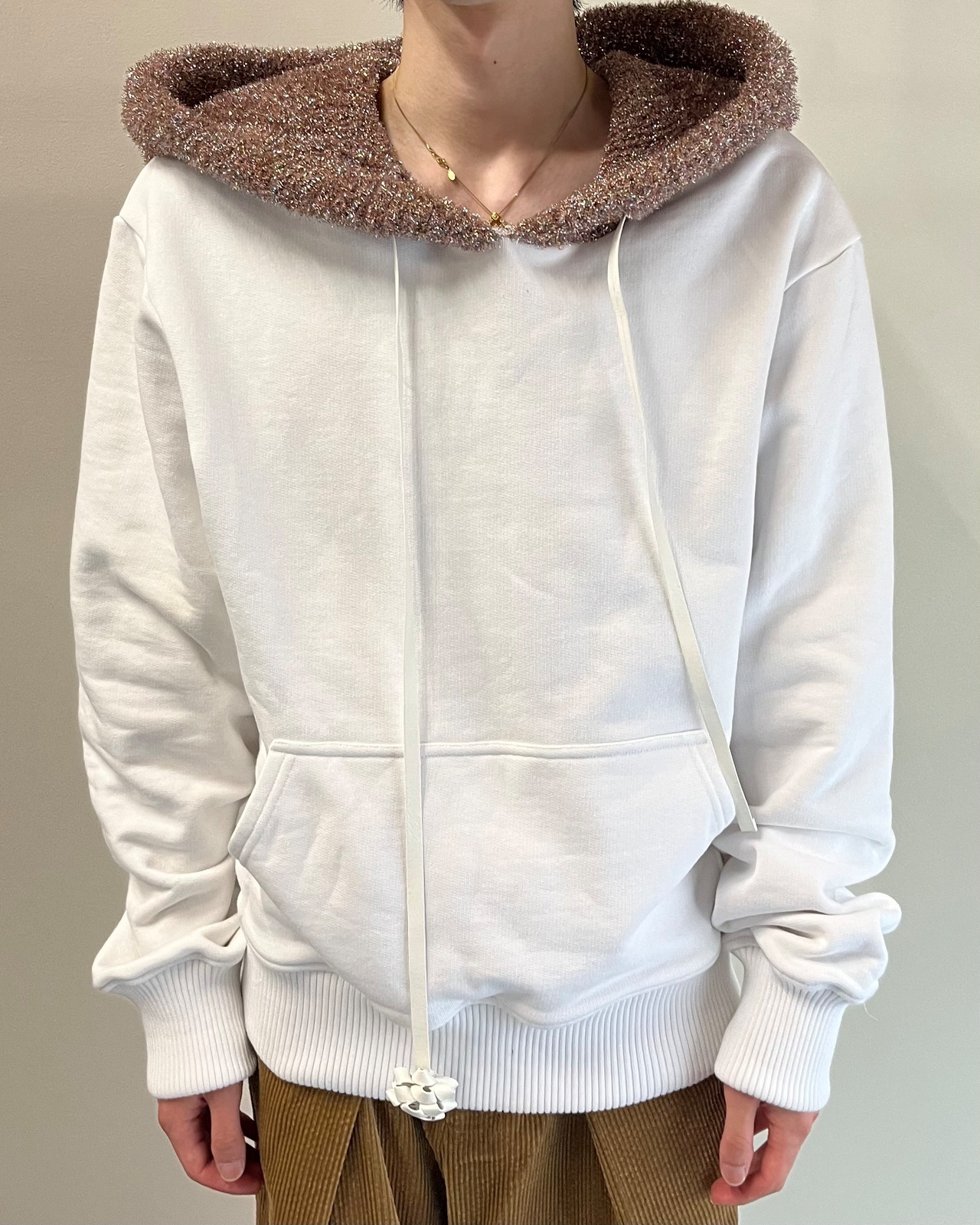 【26/AW Oscar Ouyang】White/Pink knit sparkly sleeping hat hoodie