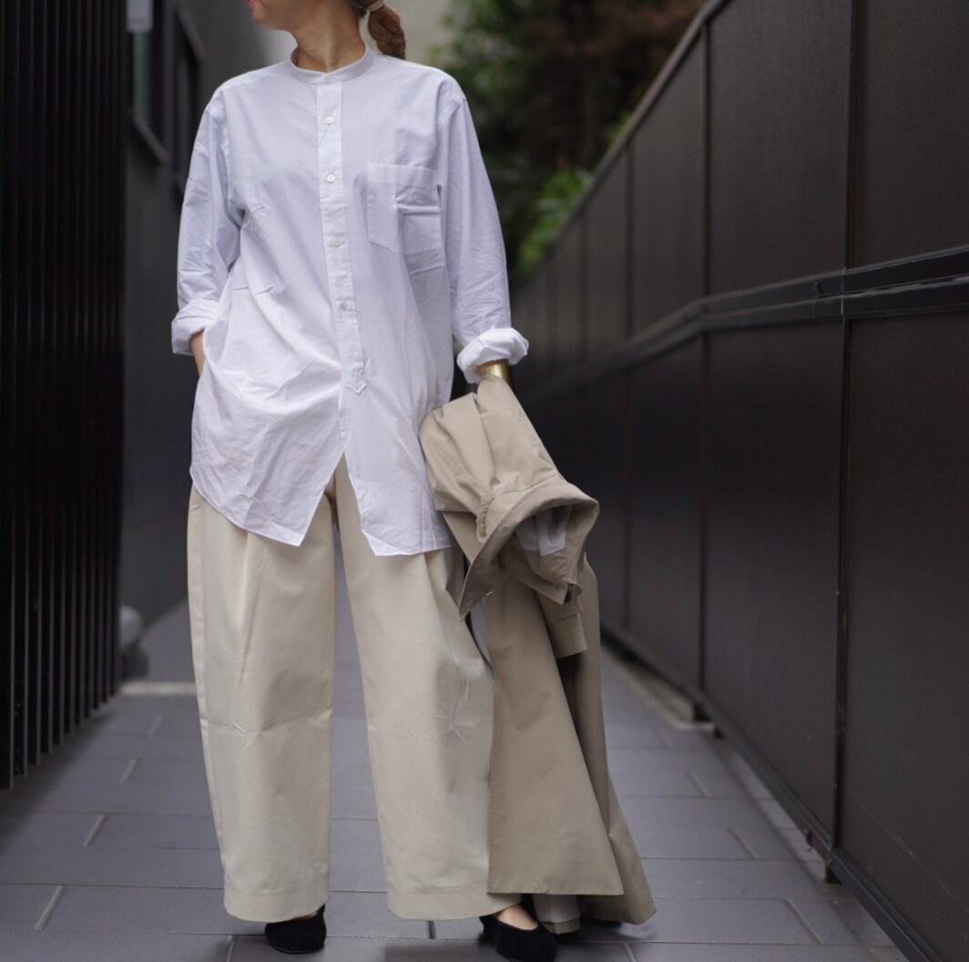 COMOLI(コモリ)バンドカラーシャツ white | Debby