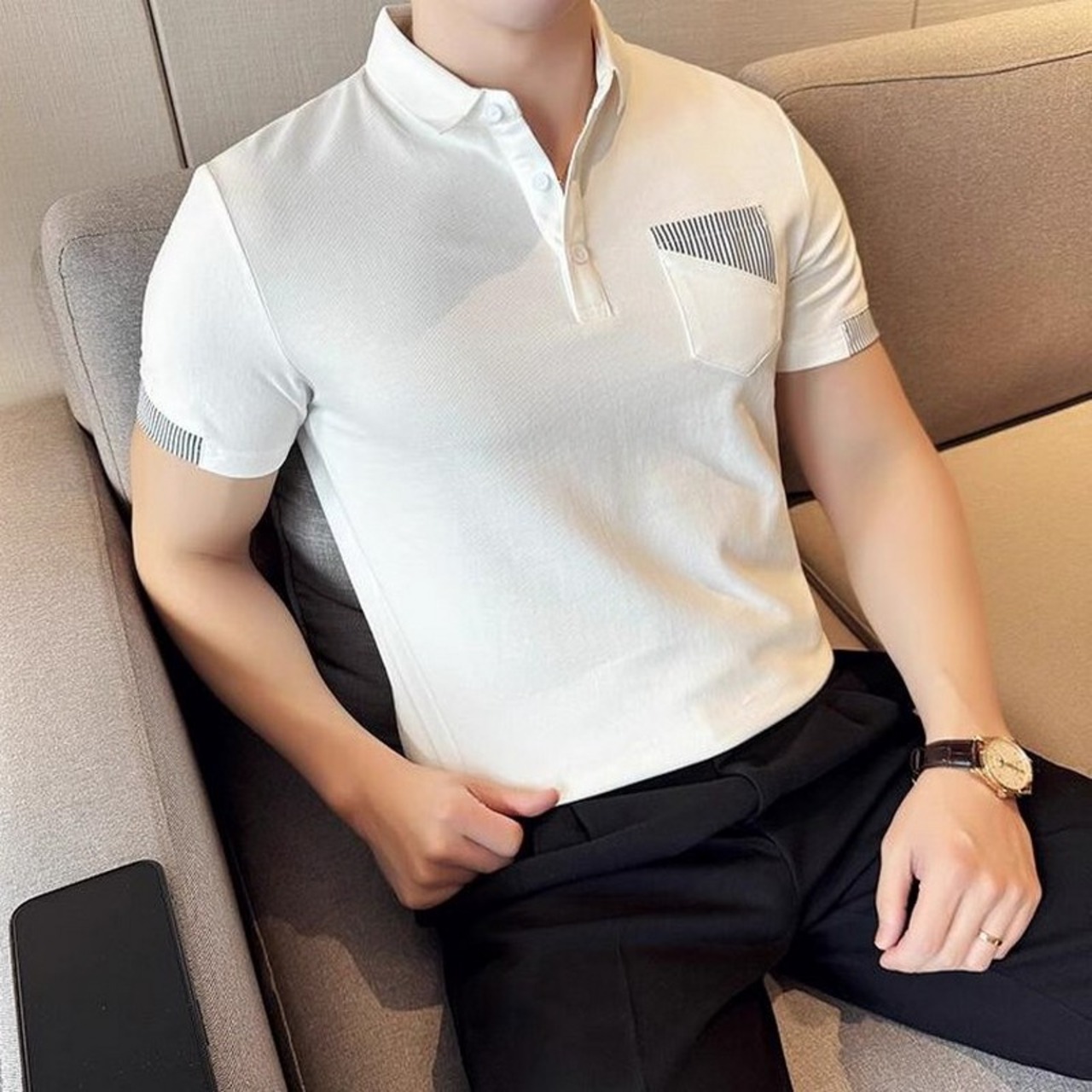 short sleeve splicing polo shirt 00350