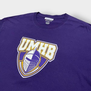 【Champion】カレッジロゴ UMHB メアリー・ハーディン・ベイラー大学 Mary Hardin-Baylor プリント ロンT ロングTシャツ 長袖Tシャツ チャンピオン X-LARGE ビッグサイズ パープル US古着