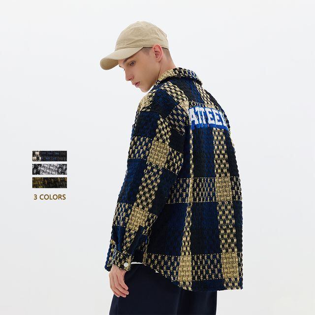【予約販売】アウター メンズ シャツ チェック柄 ジャケット 刺繡 お洒落 グレー ネイビー カーキ こなれ感 ベーシック 秋 春 通勤 大きいサイズ M/L/XL/2XL