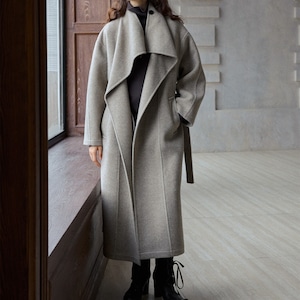 Oversized Wool Blend Drape Coat T3672