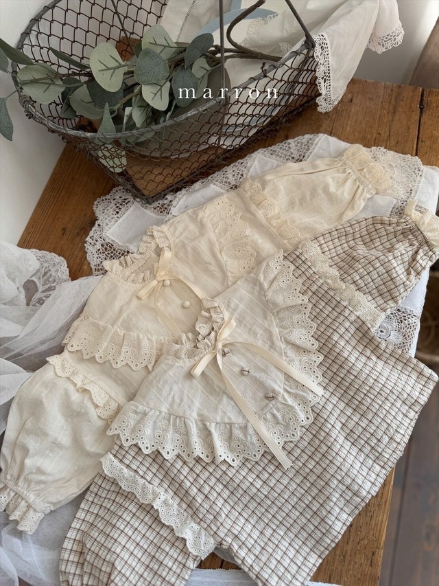 即納 90 - LAST 1 / Lace frill blouse [ marron ]