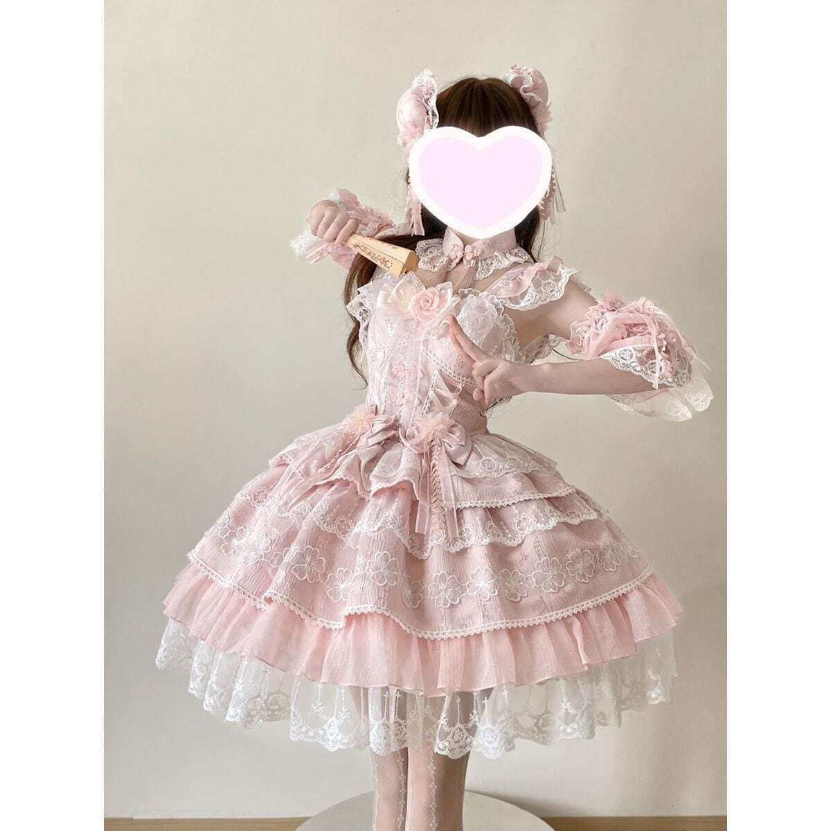 ゴスロリ・ロリータドレス ピンク フリル付き ゴスロリ通販 With U スイートロリータ 甘ロリ リボンレースアップ