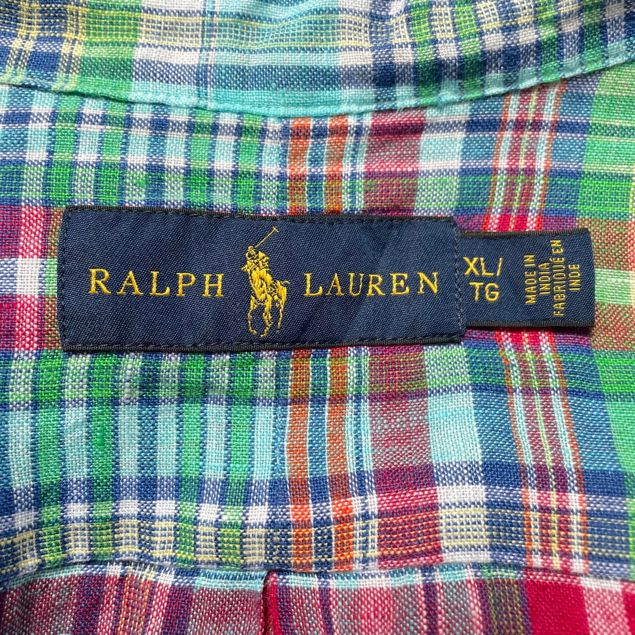 Ralph Lauren ラルフローレン 半袖リネンシャツ チェック柄 メンズXL
