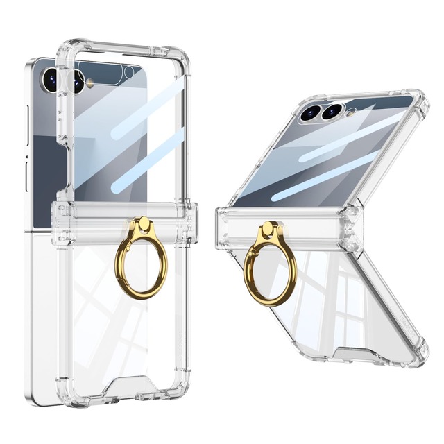 Galaxy Z Flip8 用 ケース サブ画面保護フィルム付き リング付き ヒンジ保護 Uovon 四隅エアクッションで衝撃吸収・クリア
