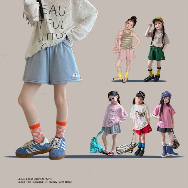 【KID】カジュアルラベル付裾ロールアップハーフパンツ - 1