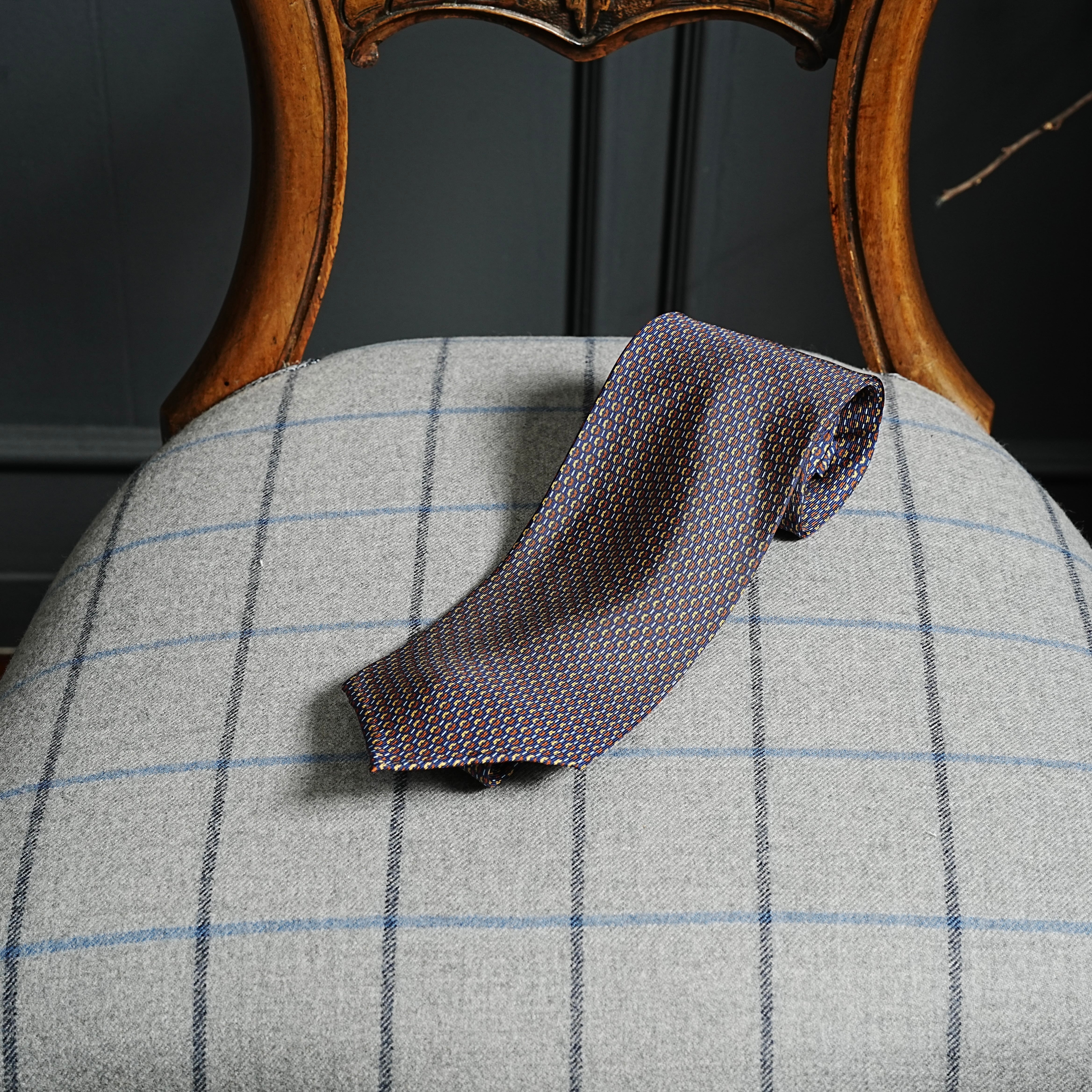 5-Fold Printed Silk Tie Navy brown