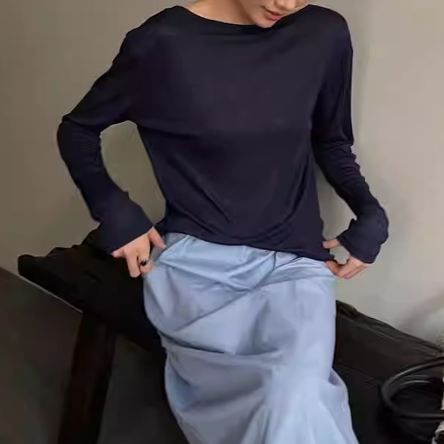 【ハイネックリブ長袖ニット】P01923