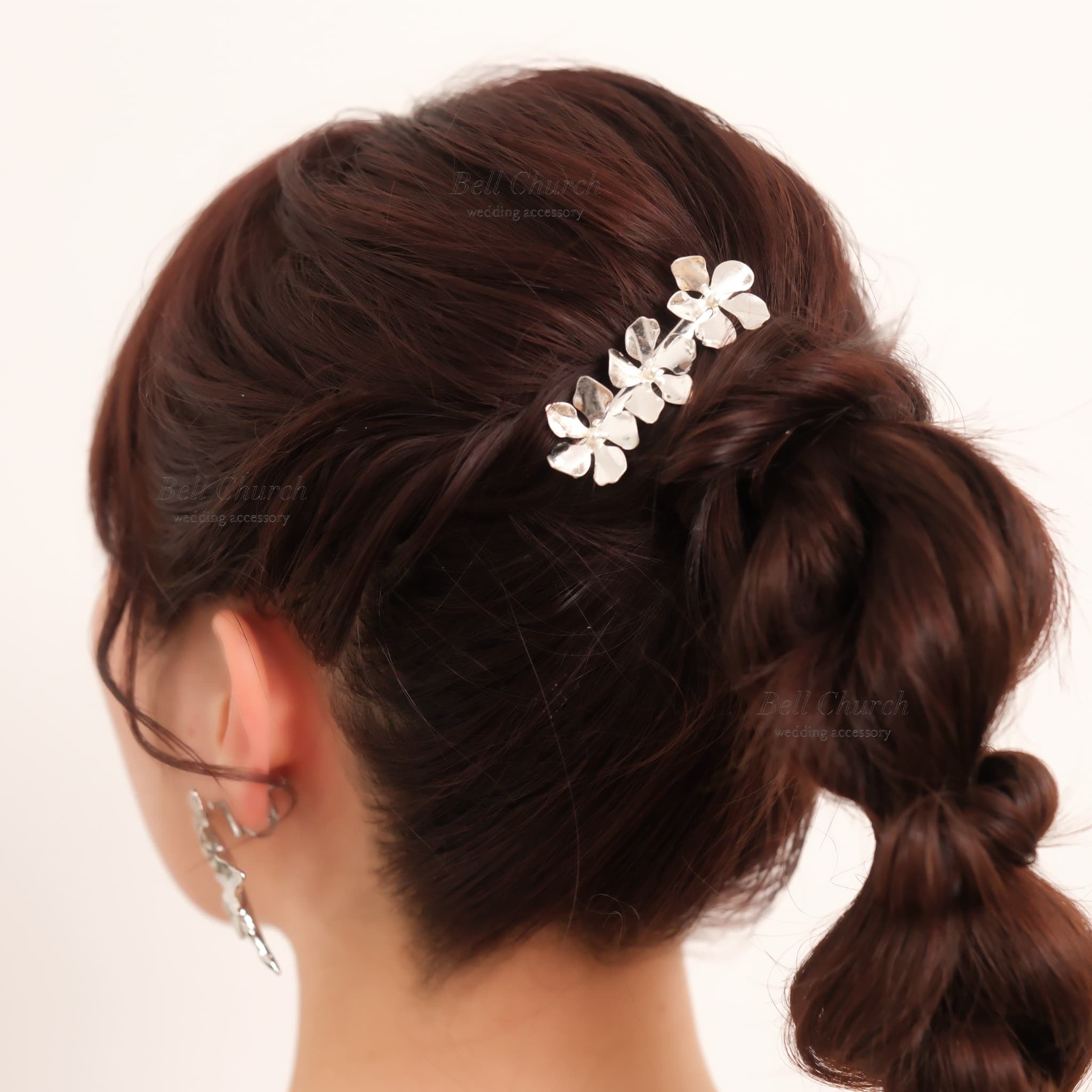 ブライダル ヘアクリップ パール フラワーお花 メタル ニュアンス