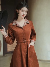 【0112】Waist Belt Retro Long Sleeve Dress