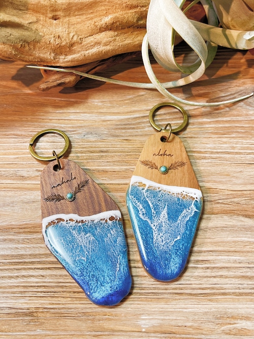 Wood×wave resin motel key(leaf)