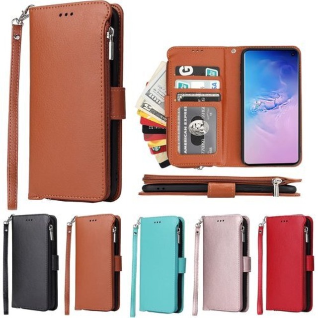Eastwave サムスン ギャラクシー S10 ケース for Galaxy S10 ケース 手帳型 for Samsung S10 財布型 背面ICカード コインポケット ストラップ付き カード 収納 小銭入れ ファスナーポケット付き PUレザー 5色 ブラウン 808