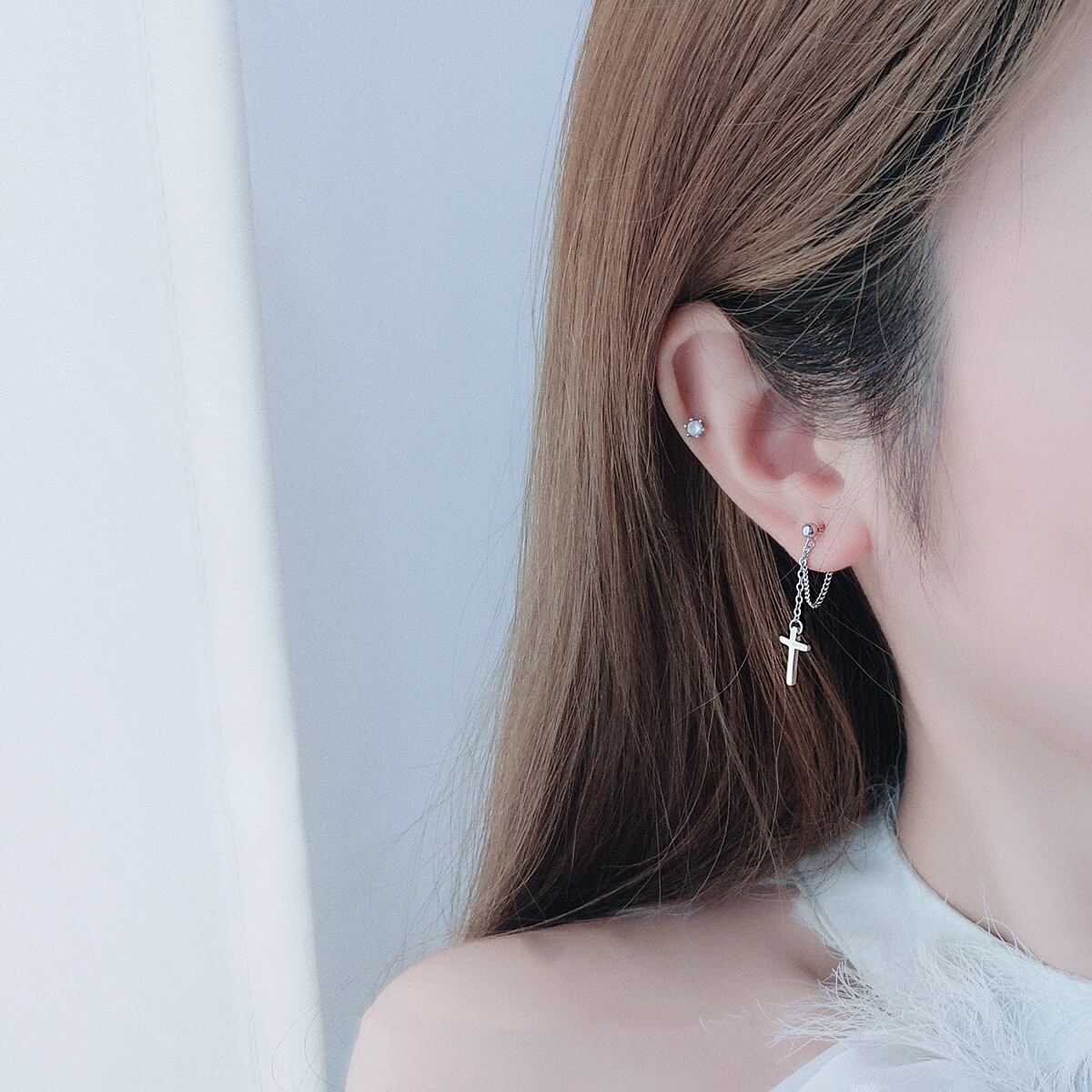 クロス ピアス シルバー925 レディース 韓国風ジュエリー D32 | Daimaruya