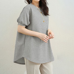ワッフル Tシャツ 半袖 レディース 春夏 韓国 トップス カットソー パフスリーブ ゆったり オーバーサイズ サーマル プルオーバー 裾ラウンド 体型カバー 無地 クルーネック チュニック [LS-CGT114]