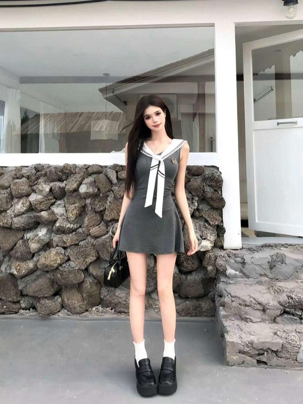 セーラースタイルネクタイアタッチミニワンピース | 韓国/ワンホン