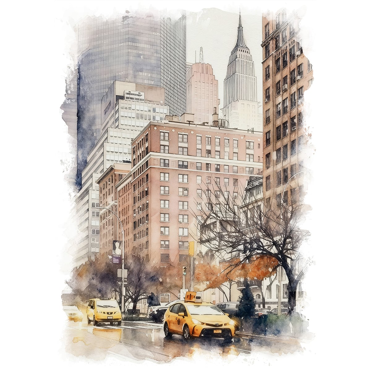 絵画 風景画(街並み) アメリカ 雨のニューヨーク インテリアアート額