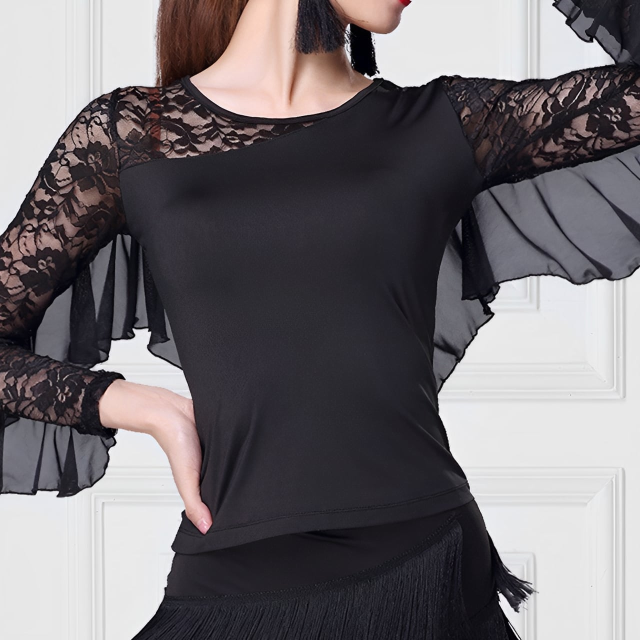 フリルスリーブ デザイン ラウンドネック トップス ds0621