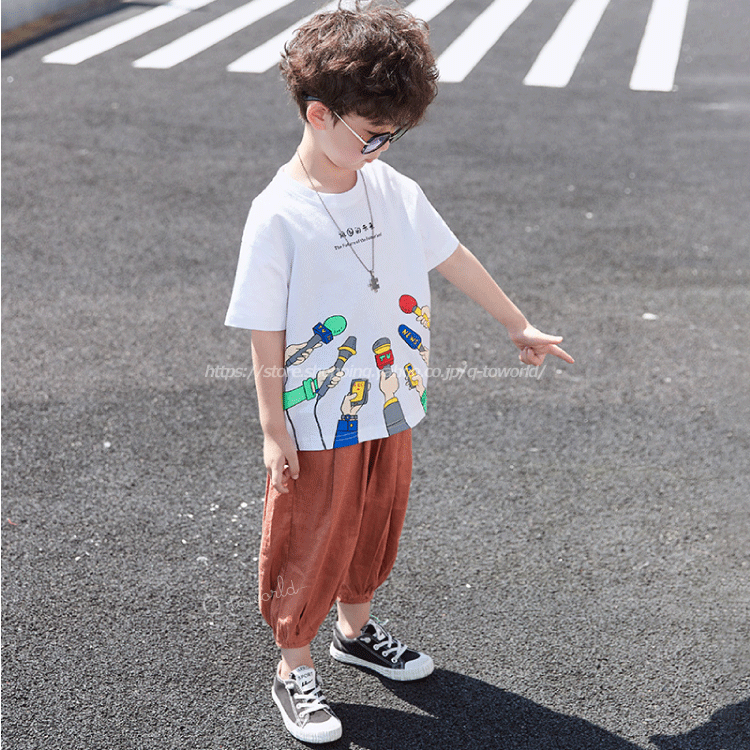 110 150 トップス Tシャツ パンツ マイク 2点セット 韓国版 韓国子供服 子供服 キッズ Q Toworld キュートワールド 子供服 メール便は何点でも送料の合計は280円