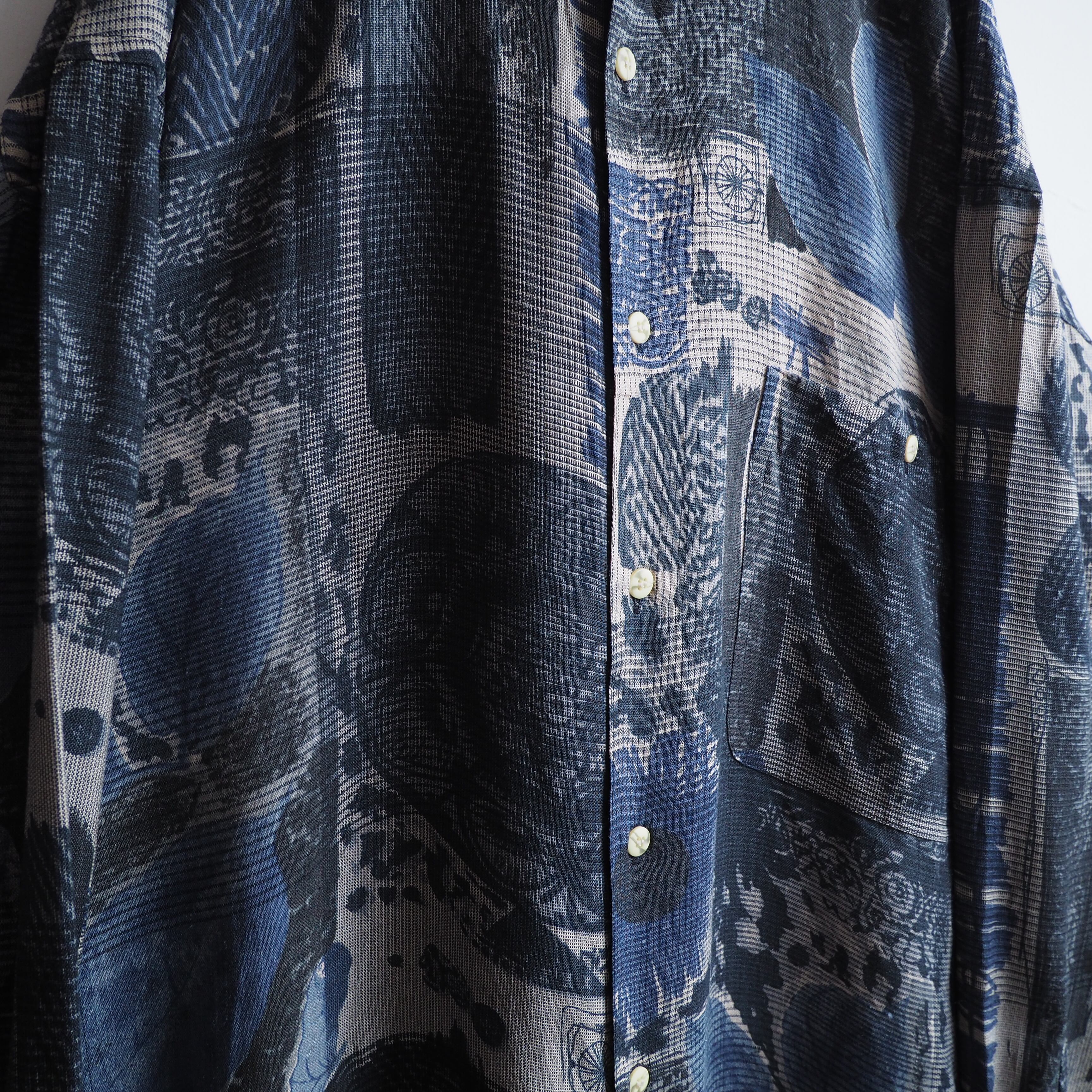 1990s ” Goouch ” contemporary collage art printed vintage loose silhouette silk shirt