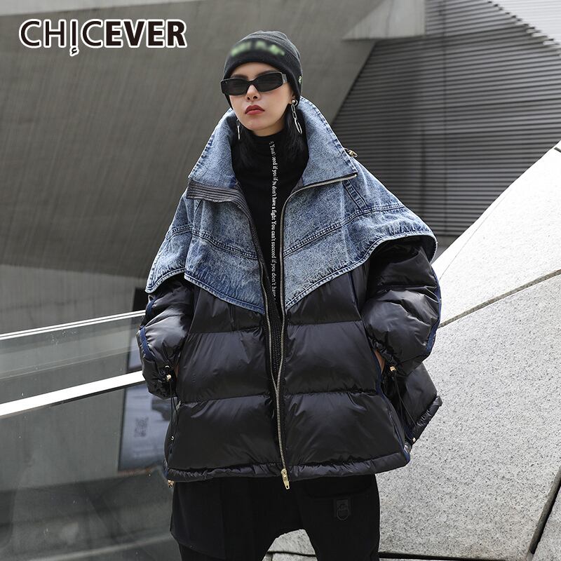 CHICEVERパッチワークヒットカラーコットンコートレディースラペルバットウィング長袖ルーズオーバーサイズコート ロング 6base525776951023