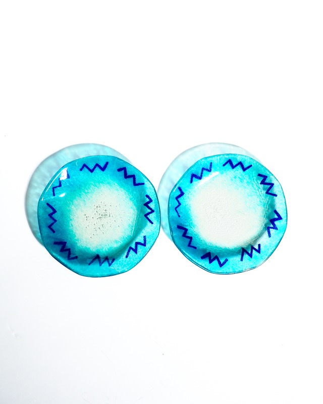 Blue Glass Plate with Geometric Pattern