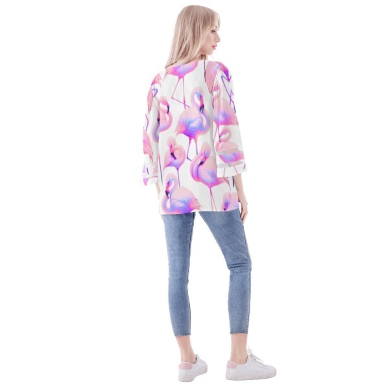 Women's Loose Chiffon Blouse with Puff Sleeves Neon 4507