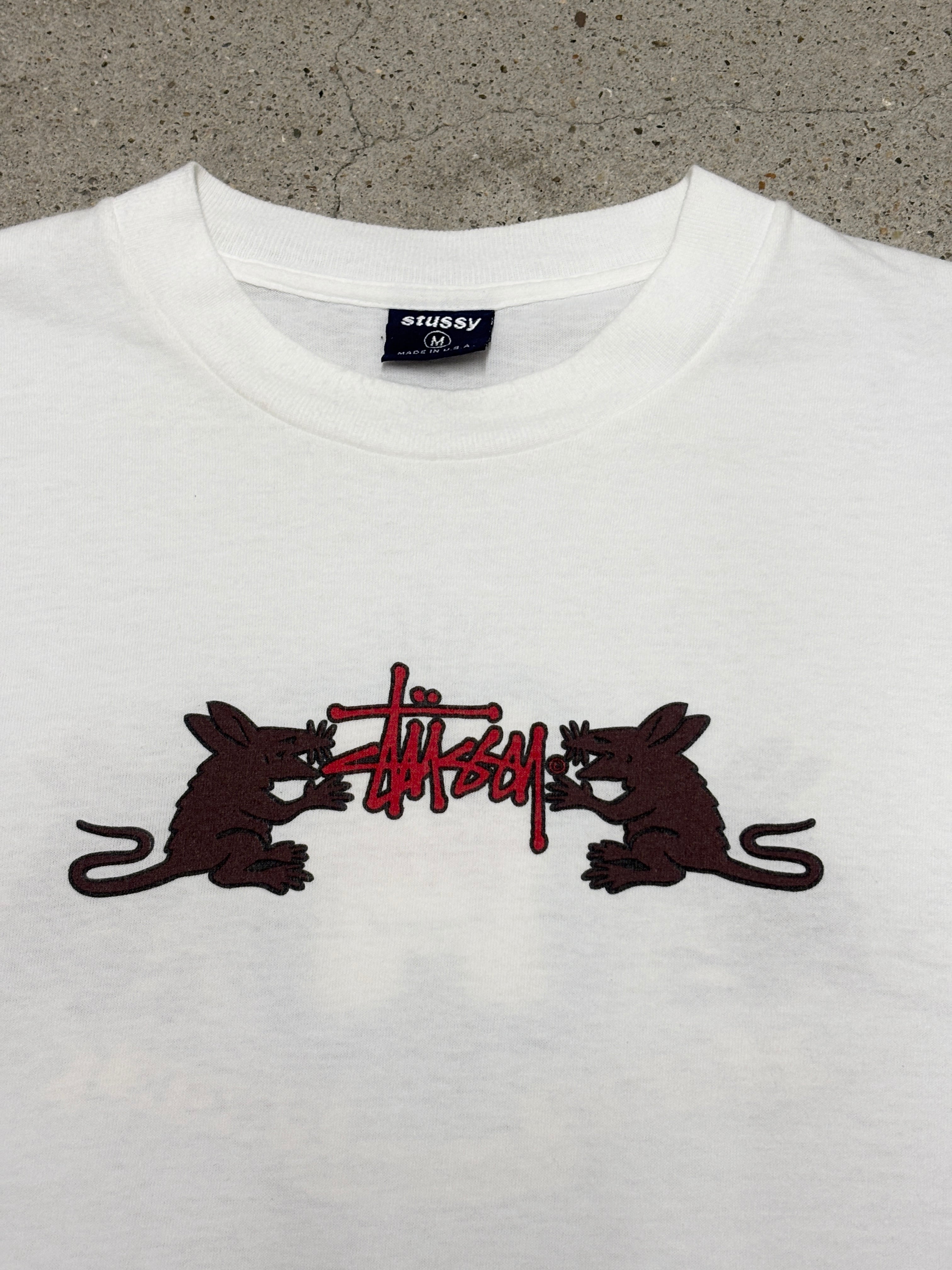 90s OLD STUSSY/Rat pack print Tee/USA製/紺タグ/M/ロゴプリントT