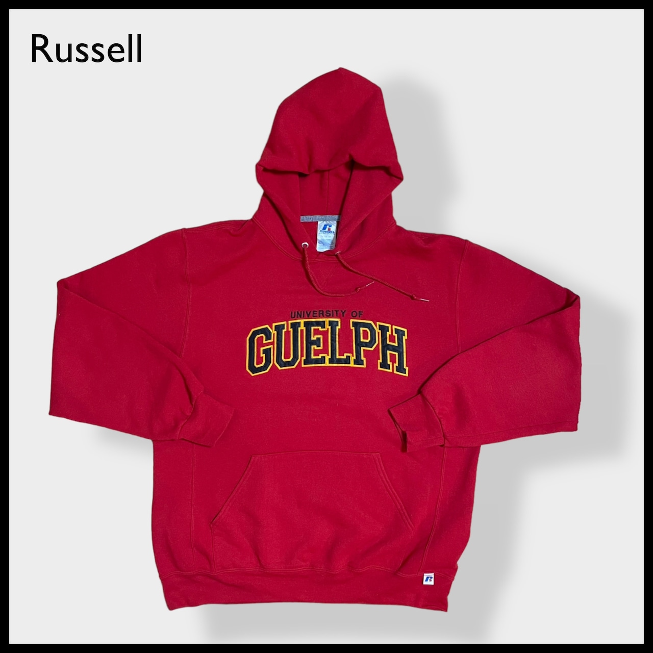 【Russell】カレッジ カナダ ゲルフ大学 University of Guelph 刺繍ロゴ パーカー スウェット フーディー hoodie L 赤 ラッセル us古着