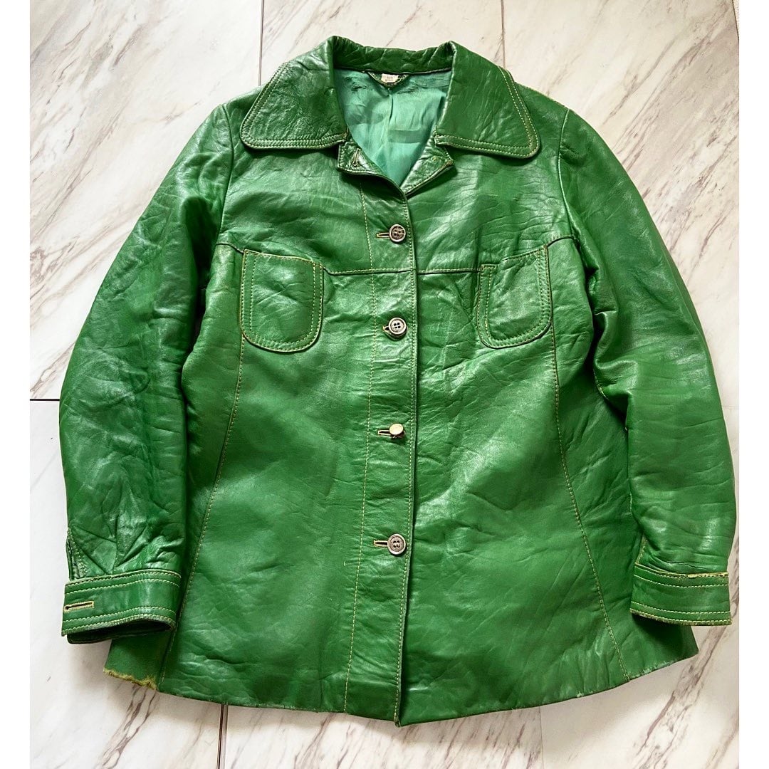 50s〜60s Euro vintage chameleon green leather jacket | protocol