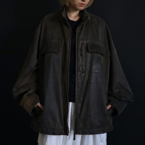 over silhouette fade brown color fake leather jacket