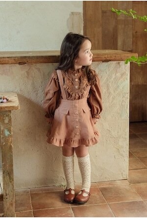 春チェック柄フリルサロペットスカート 　オレンジ100cm