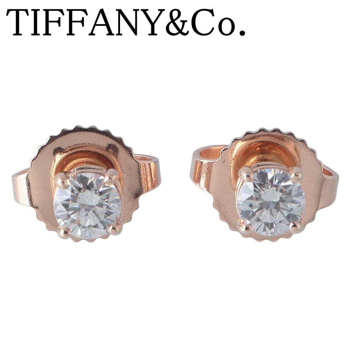 ティファニー ソリティア ピアス ダイヤ3.3mm 約0.12ct×2 Au750PG