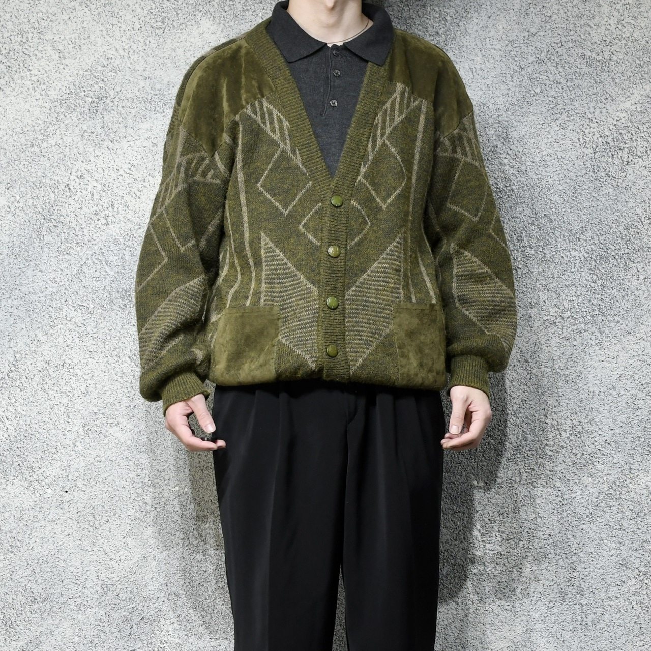 switching design mohair blend cardigan