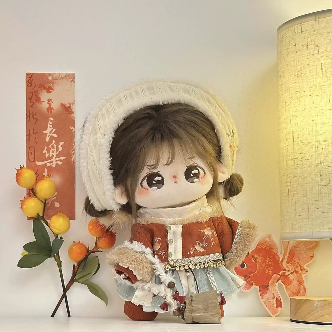20cmぬい服】アンティークなエスニックコーデ 着せ替えぬいぐるみ 棉花