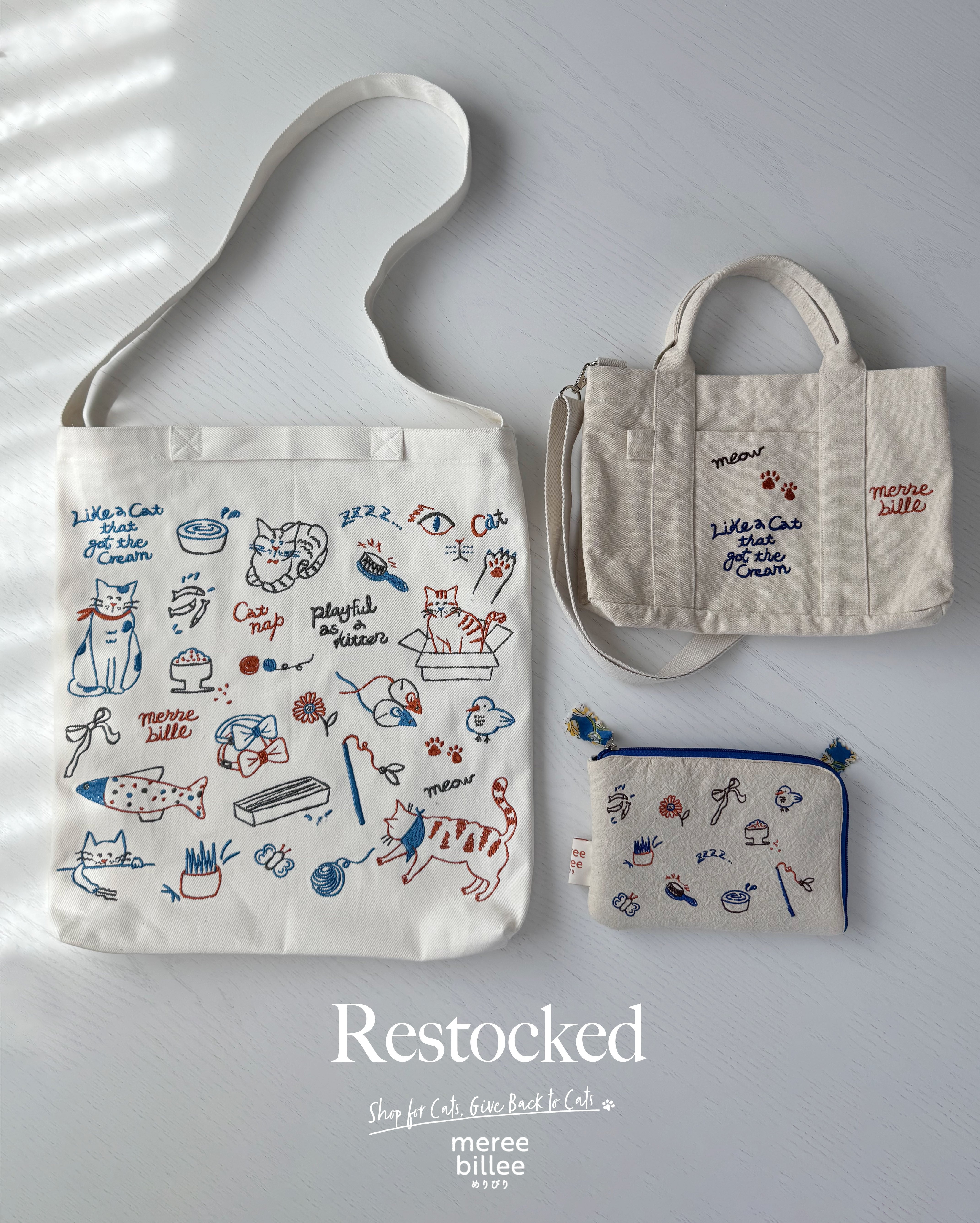 残り2点】猫柄刺繍ミニトートバッグ ｜ショルダーストラップ取り外し