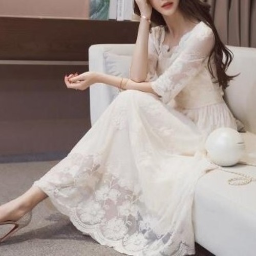 白 ホワイト 花柄 お花 フラワー レース シースルー チュール オーガンジー マキシ ロング ワンピース ドレス お花ワンピース2141940