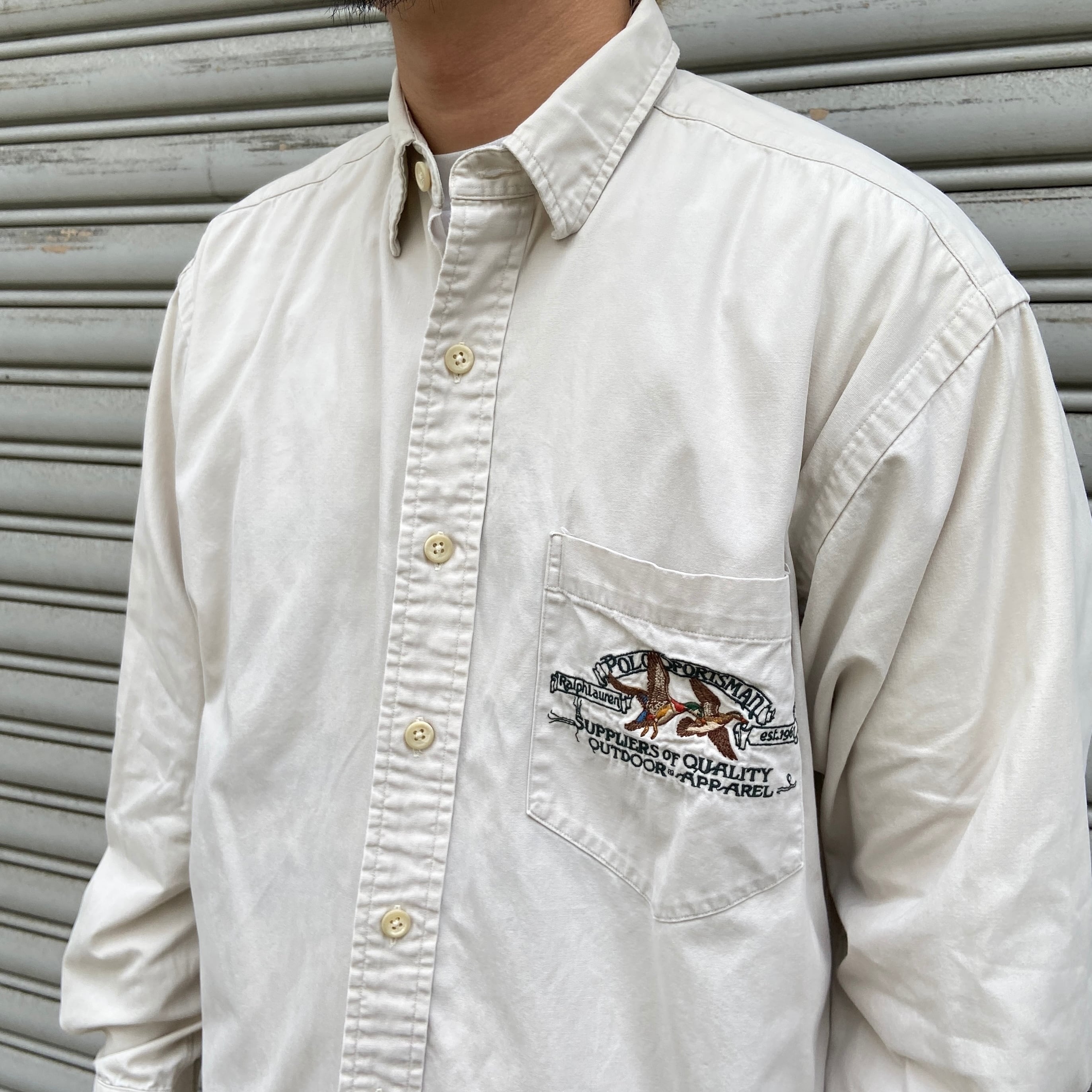 90s RalphLauren ポロスポーツマン カモ刺繍長袖シャツ M 鴨 | 古着屋 Uan