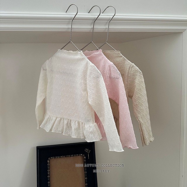 【予約/送料無料】melikey / Frill Ribbon Mesh T-shirt